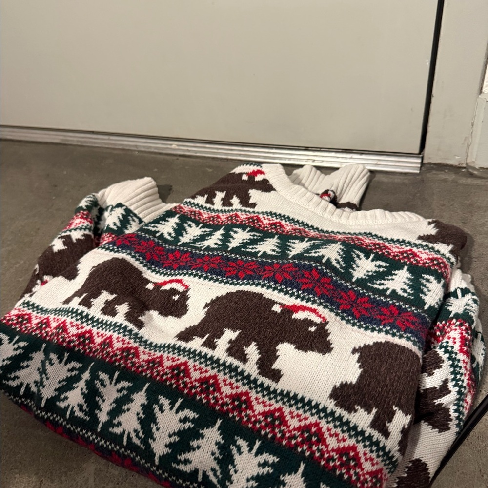 Brown & White Holiday Bear Fair Isle Sweater